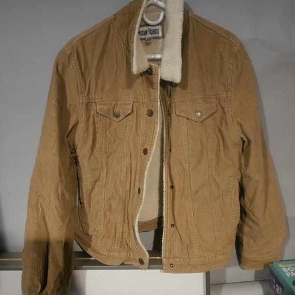Marvin Richards Vintage 90s Tan Brown Cotton Corduroy Sherpa Trucker Jacket Sz L - Picture 1 of 3